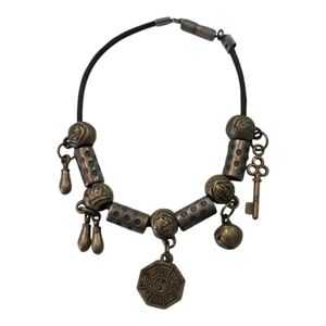 Vintage Chinese Brass Charm Bracelet | Yin Yang Bagua | Lucky Key & Bell